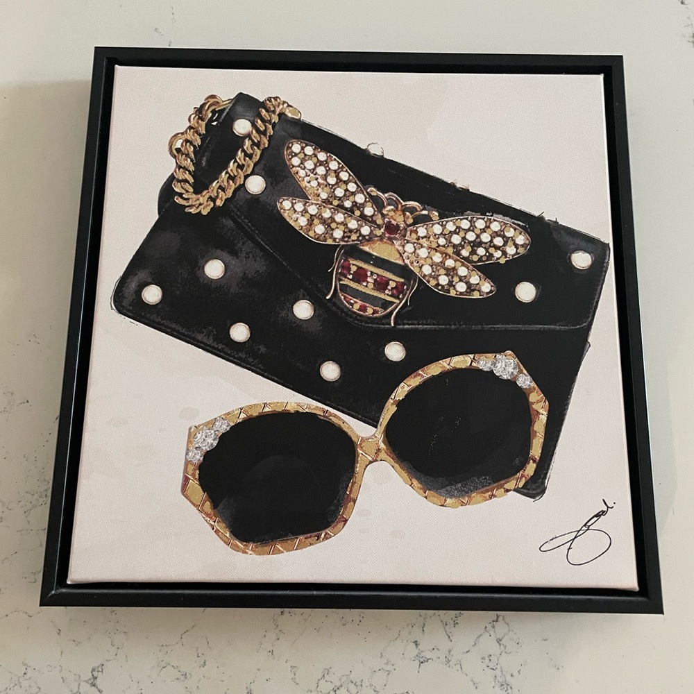 Black and Gold Designer-Inspired Clutch and Sunglasses Set